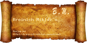Breinich Miklós névjegykártya